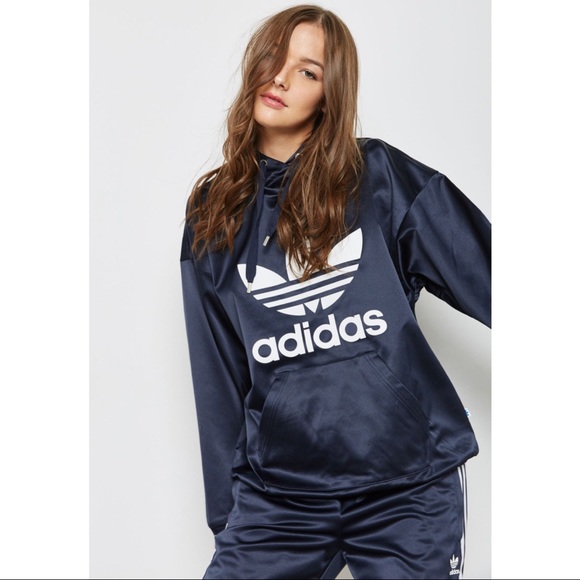 adidas Tops - Adidas Originals black satin trefoil hoodie NWT